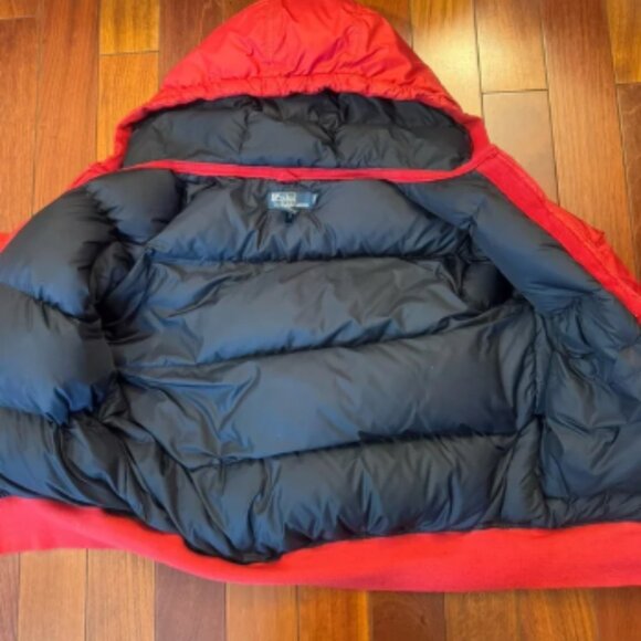 POLO By Ralph Lauren Down Puffer Jacket Men Size:L Full Zip Hooded Red Thick Y2K - Picture 9 of 11